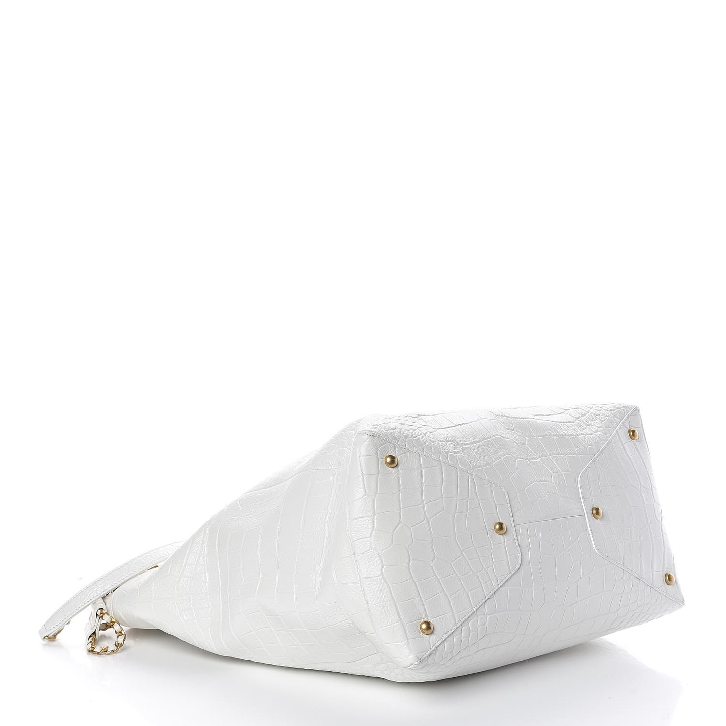 Calfskin Crocodile Embossed Large Cocodile Shopping Tote White