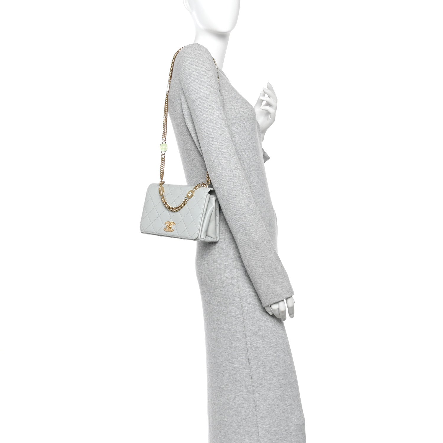 Chanel Calfskin Quilted Enamel Chain Flap Grey 2 of 11