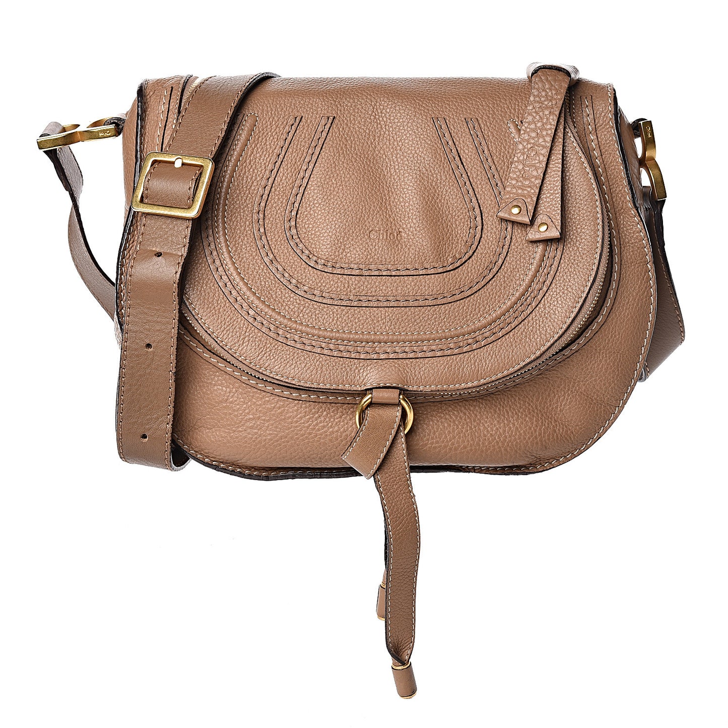 Calfskin Medium Marcie Round Zip Crossbody Bag Nut