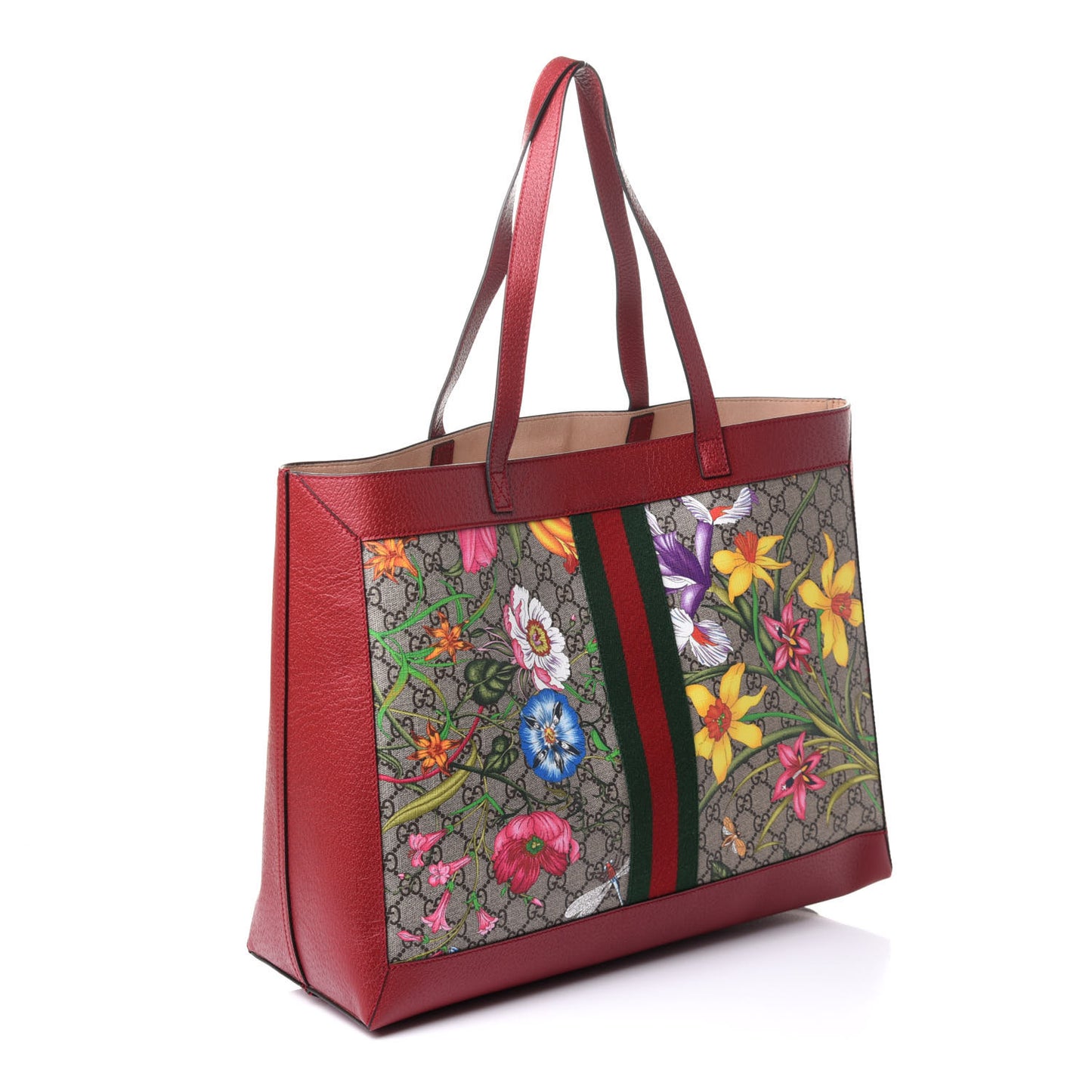 GG Supreme Monogram Flora Web Large Ophidia Tote Red