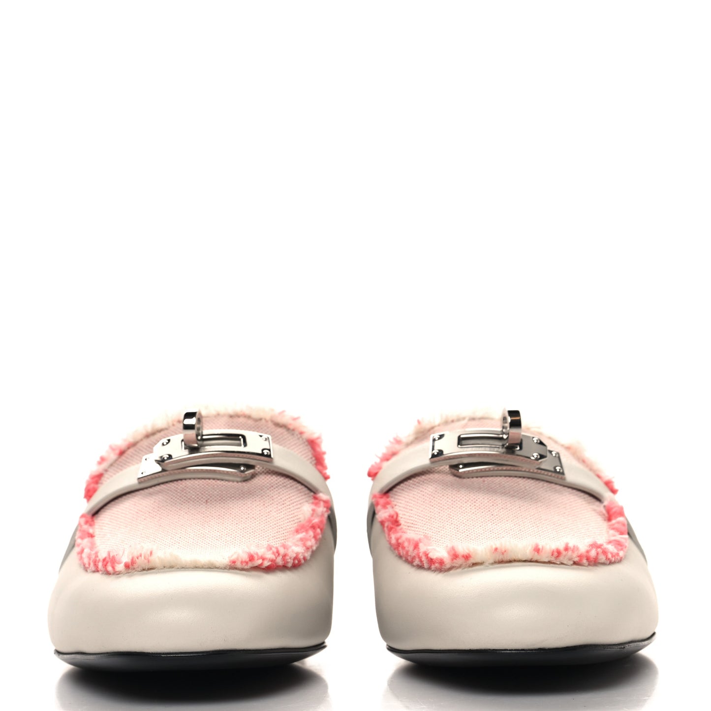 Calfskin Fringed H Canvas Oz Mules 36 Beige Glaise Framboise