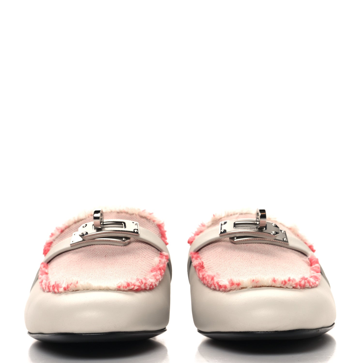 Hermes Calfskin Fringed H Canvas Oz Mules 36 Beige Glaise Framboise 3 of 9