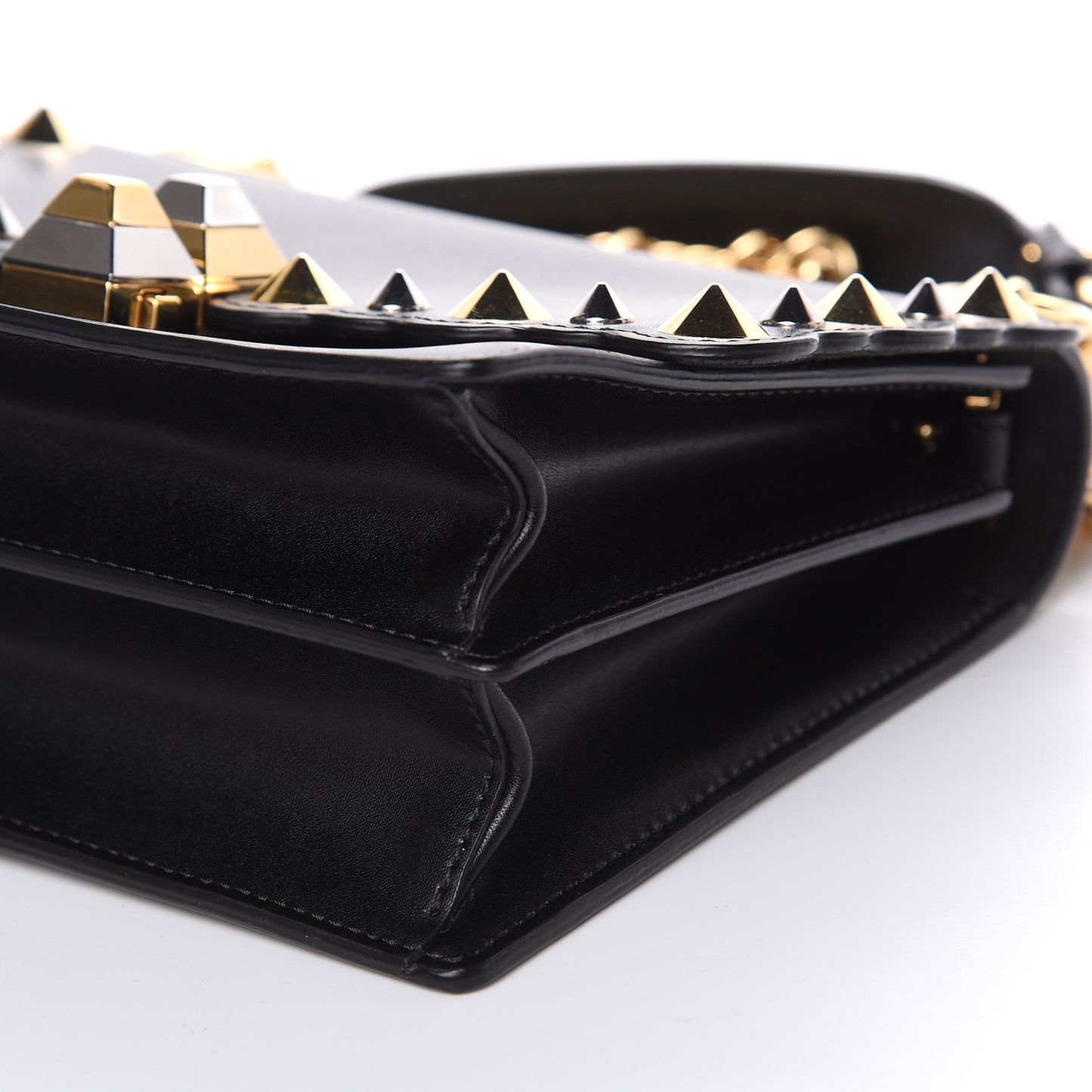 Vitello Liberty Metal Scalloped Multi Studded Small Kan I Shoulder Bag Black