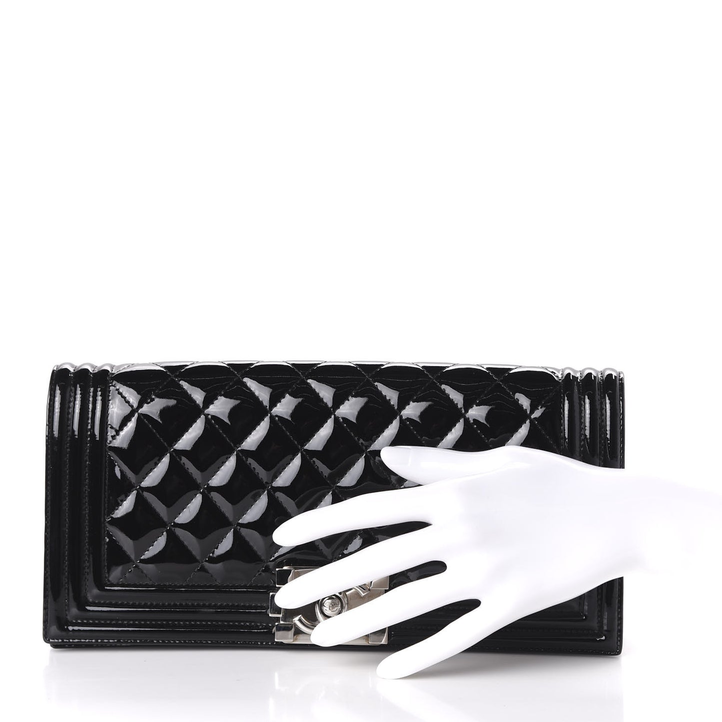 Patent Quilted Boy Flap Clutch Black