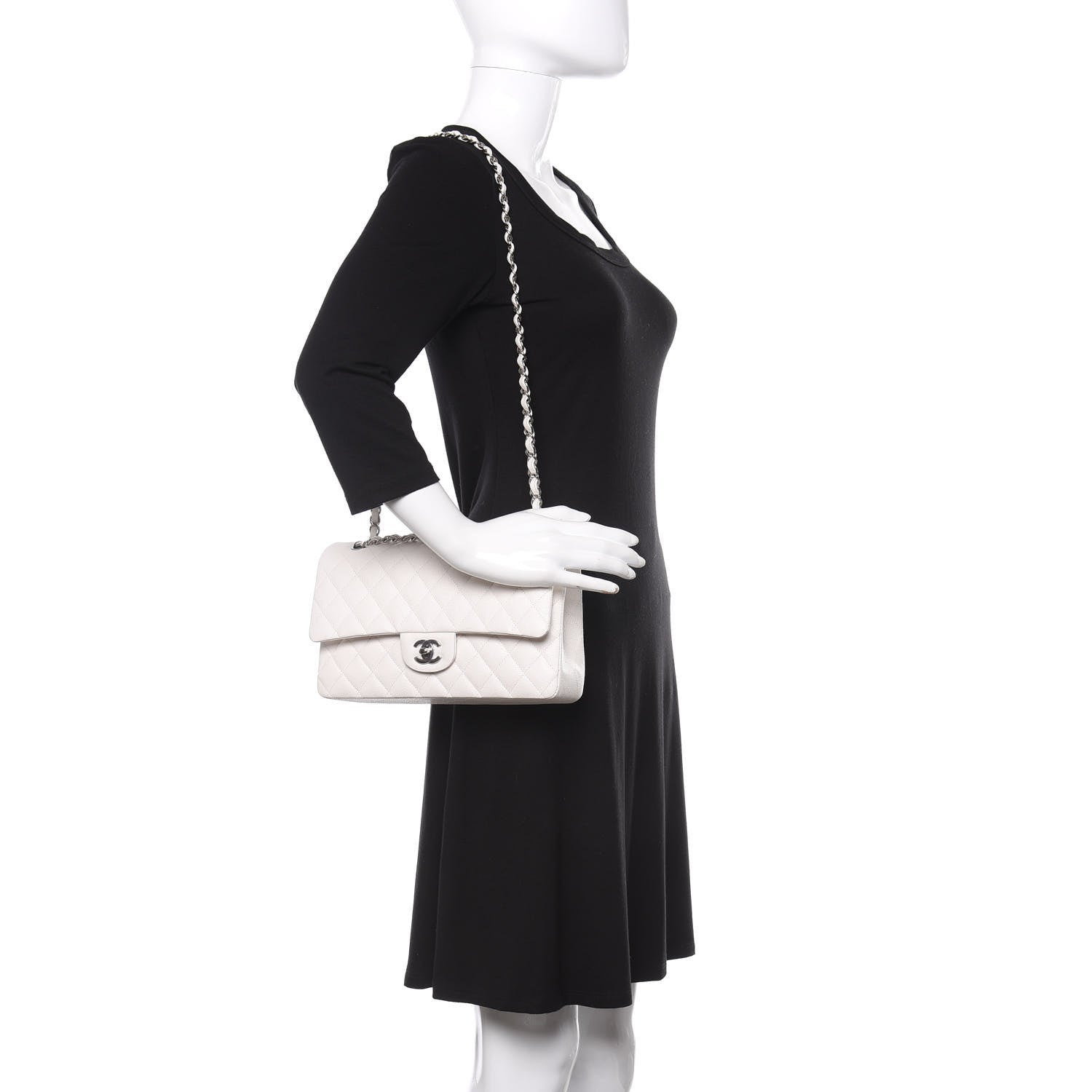 Chanel Caviar Quilted Medium Double Flap White 3 of 12