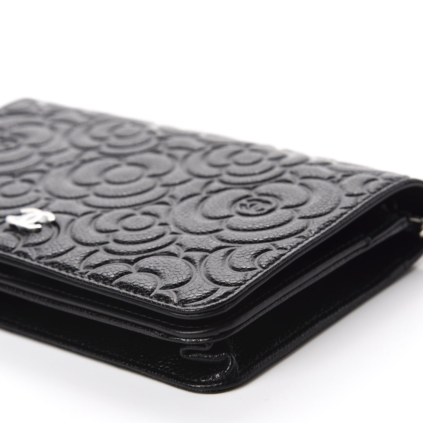 Caviar Camellia Embossed Wallet On Chain WOC Black