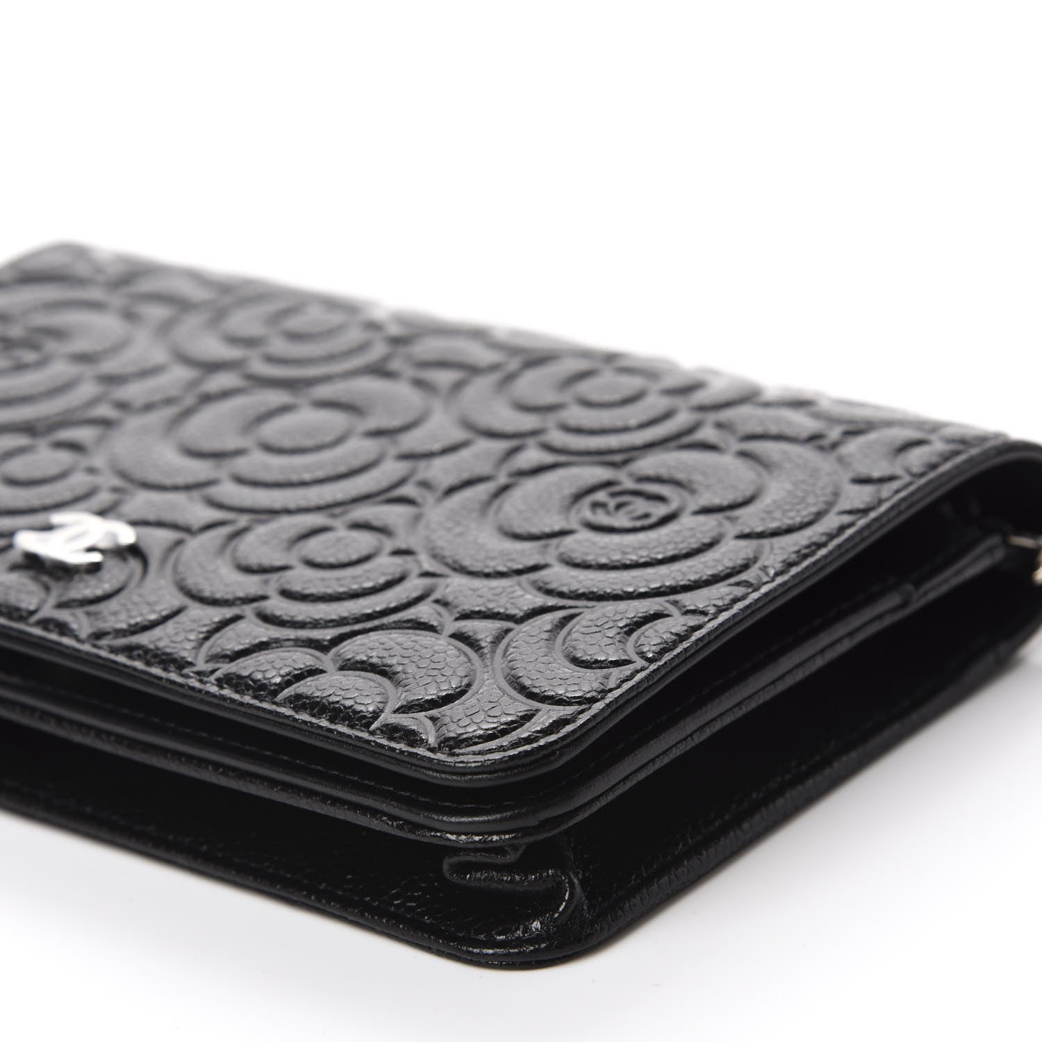 Chanel Caviar Camellia Embossed Wallet On Chain WOC Black 7 of 12