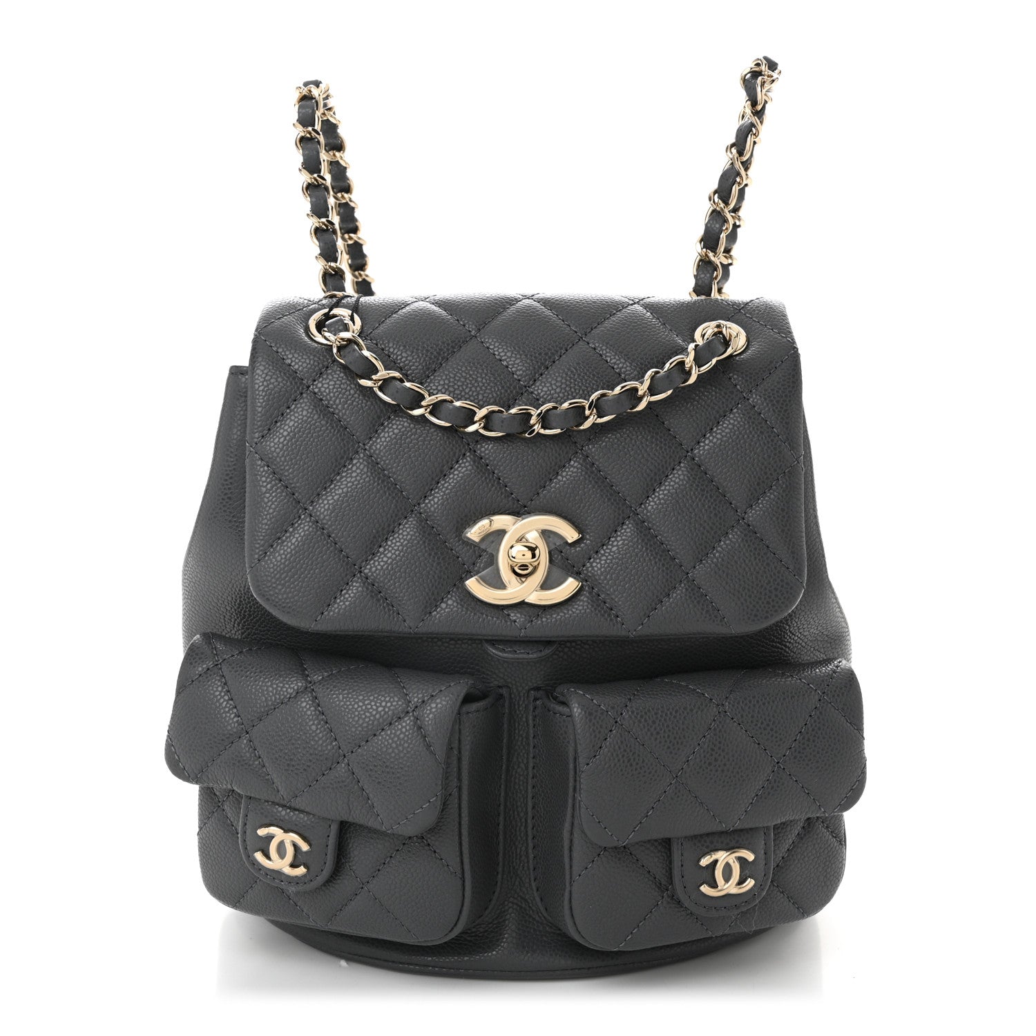Chanel Shiny Caviar Quilted Medium Duma Pockets Drawstring Backpack Grey 1 of 10