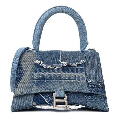 Balenciaga Denim Patchwork Small Hourglass Top Handle Bag Washed Blue 1 of 10