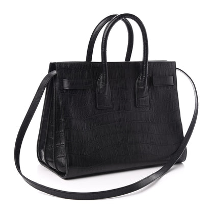 Saint Laurent Calfskin Crocodile Embossed Small Sac de Jour Black 3 of 10