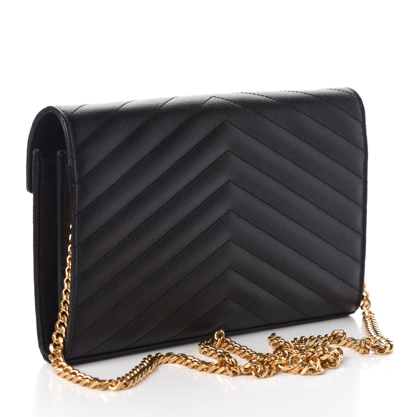Grain De Poudre Matelasse Chevron Monogram Chain Wallet Black