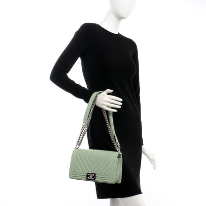 Chanel Calfskin Chevron Quilted Medium Boy Flap Light Green 3 of 11