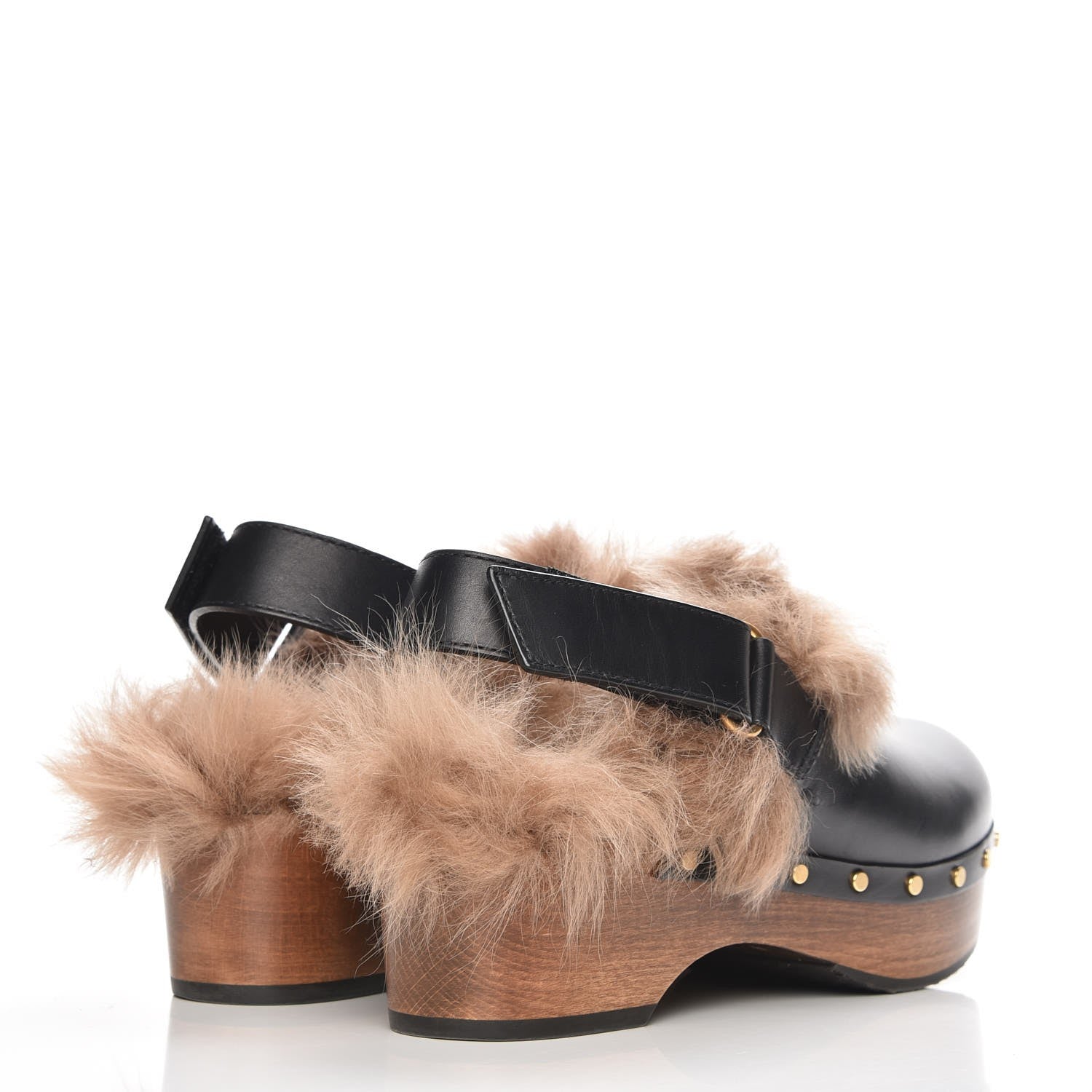 Gucci Calfskin Fur Horsebit Amstel Slingback Clogs 35 Black Naturale 4 of 8