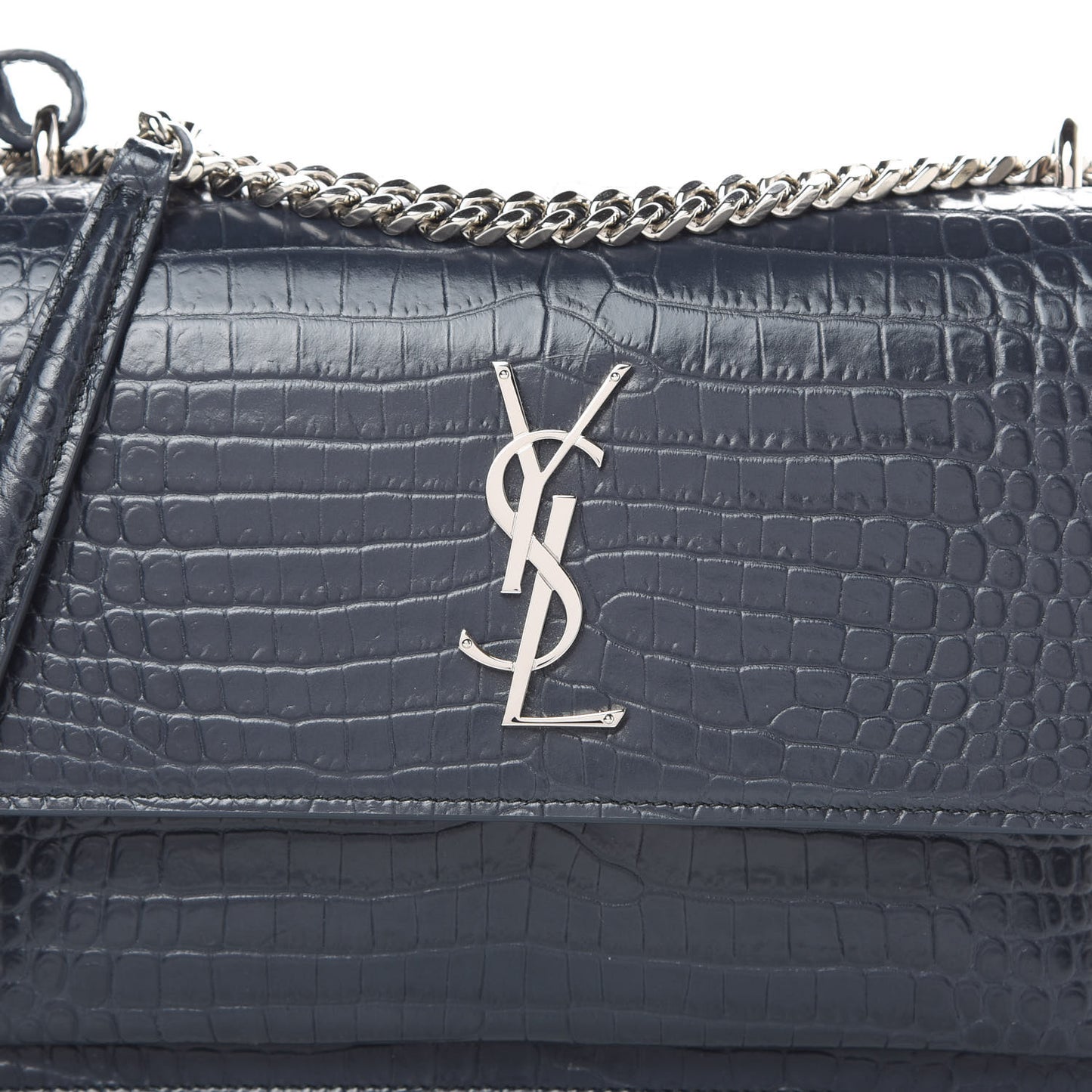 Calfskin Crocodile Embossed Medium Monogram Sunset New Graphite
