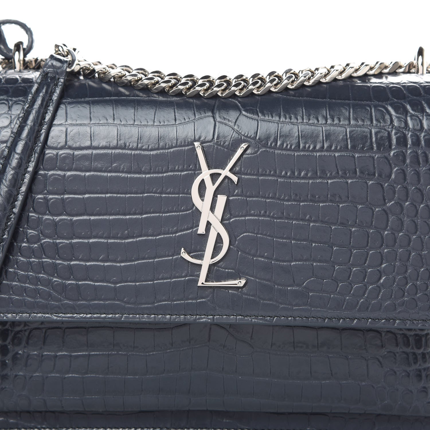 Saint Laurent Calfskin Crocodile Embossed Medium Monogram Sunset New Graphite 8 of 11
