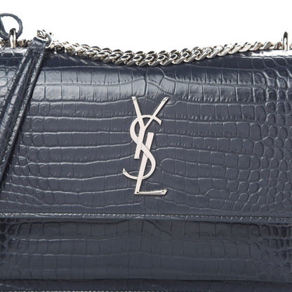 Saint Laurent Calfskin Crocodile Embossed Medium Monogram Sunset New Graphite 8 of 11
