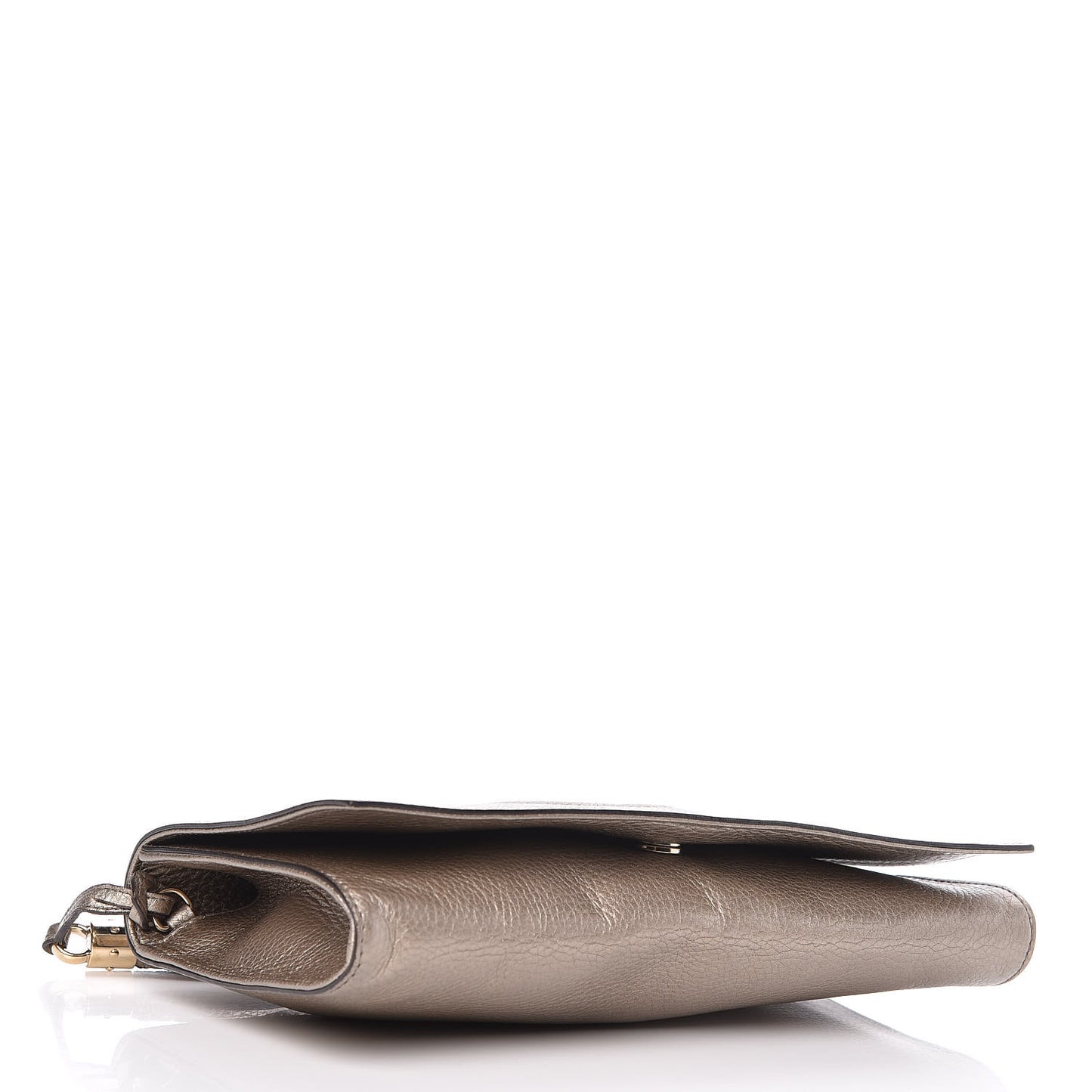 Metallic Pebbled Calfskin Medium Soho Clutch Golden Beige