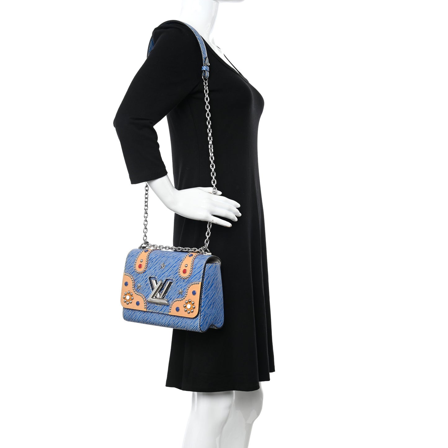 Epi Studded Twist Shoulder Bag MM Denim Light