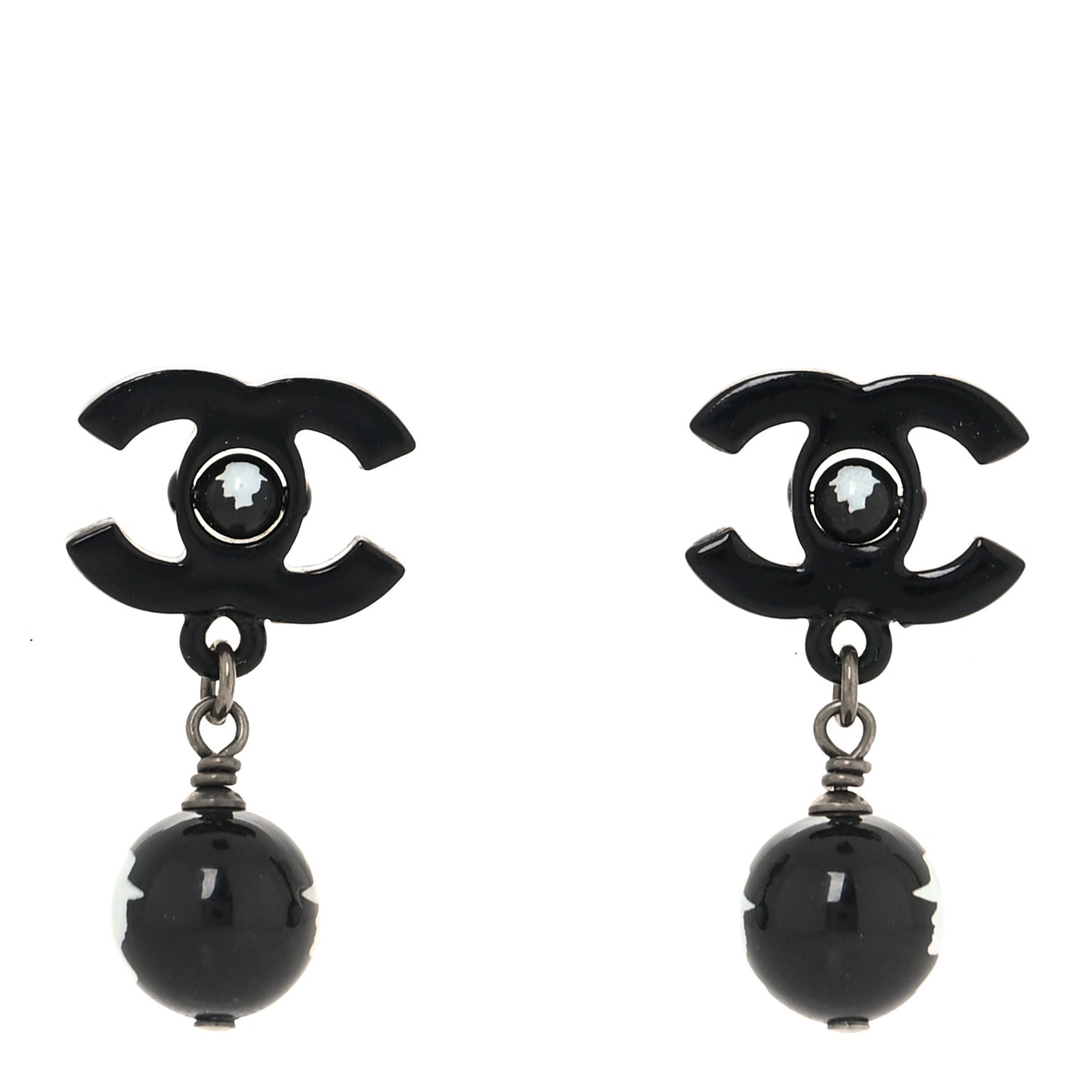 Enamel Bead CC Coco Drop Earrings Black