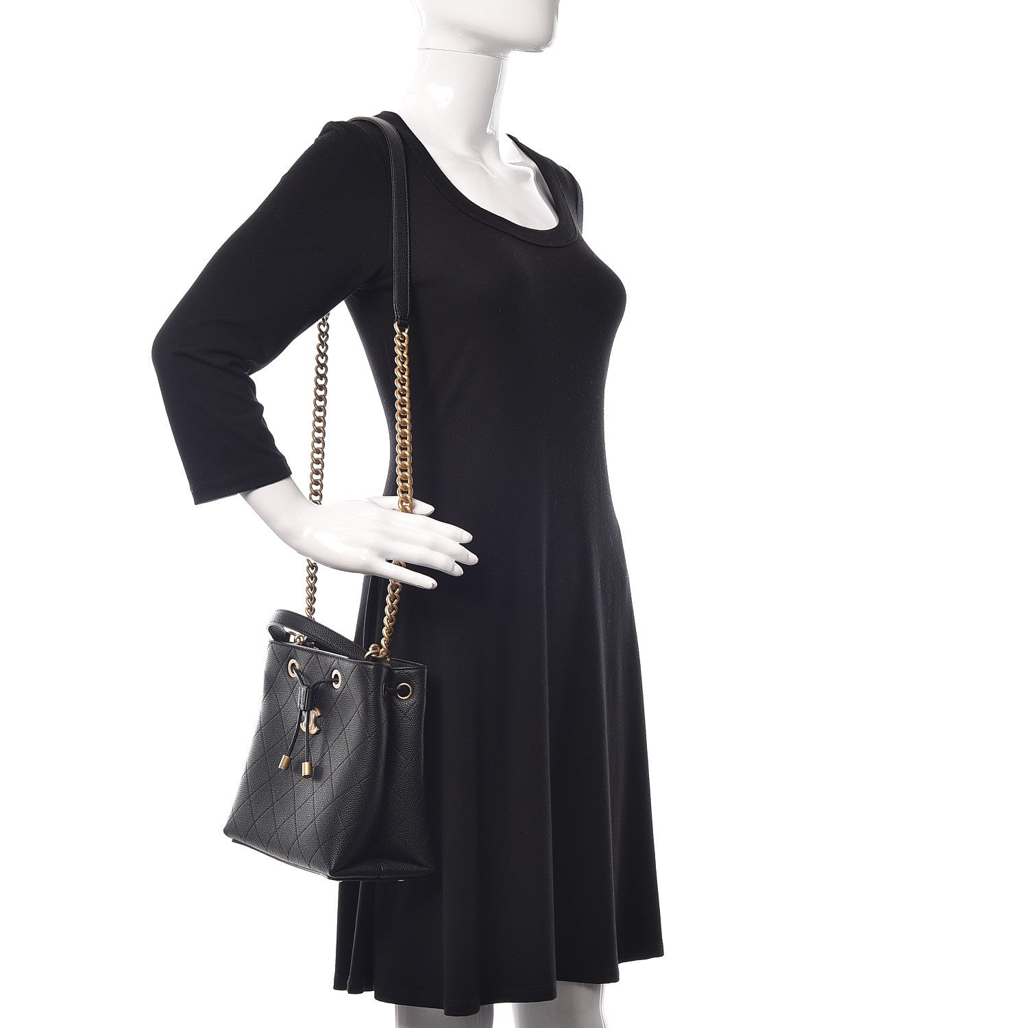 Chanel Grained Calfskin Stitched Small Drawstring Bag Black 2 of 10