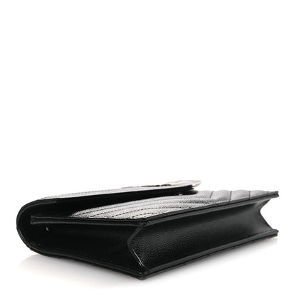 Saint Laurent Grain De Poudre Matelasse Chevron Monogram Chain Wallet Black 4 of 11