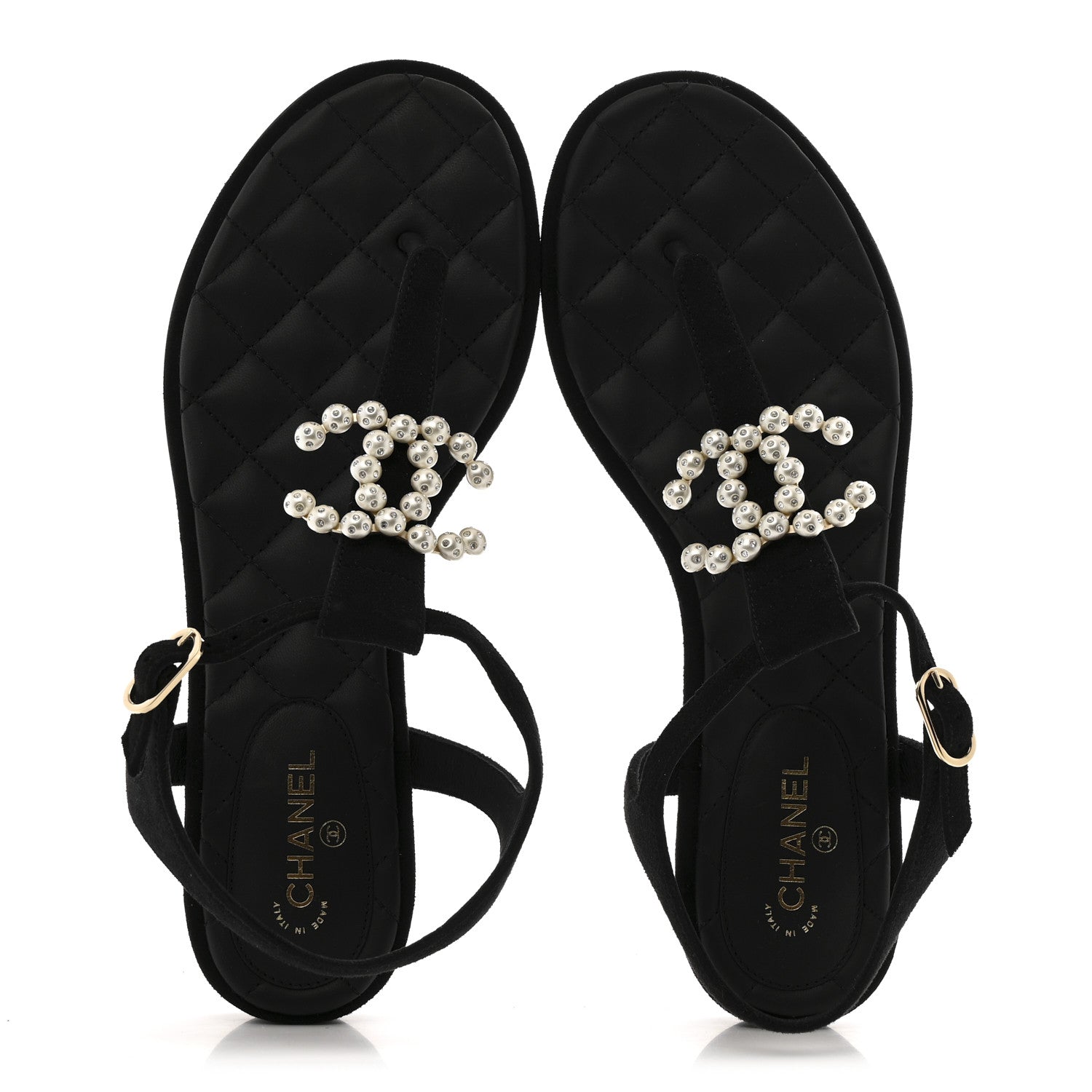 Chanel Suede Pearl Crystal CC Thong Sandal 39 Black 2 of 11
