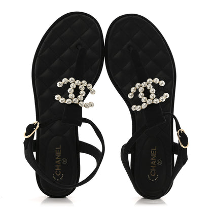 Chanel Suede Pearl Crystal CC Thong Sandal 39 Black 2 of 11