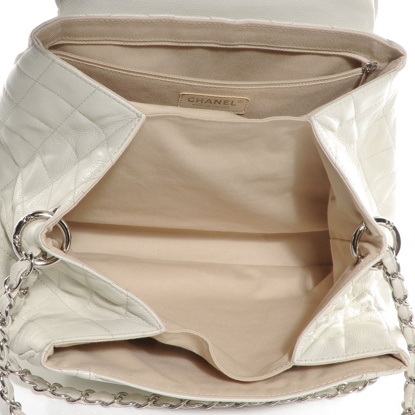 Caviar Quilted Timeless Accordion Flap White