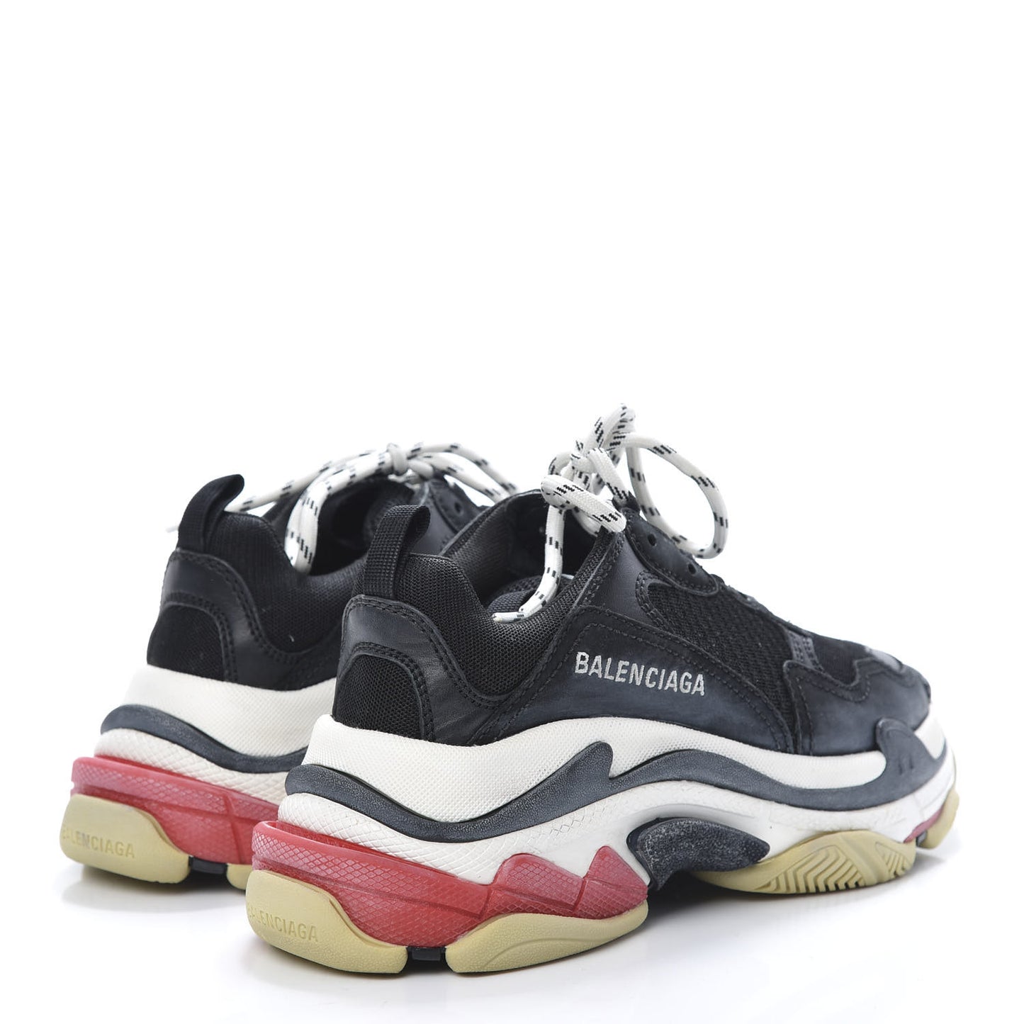 Fabric Mesh Washed Effect Womens Triple S Sneakers 36 Black Red