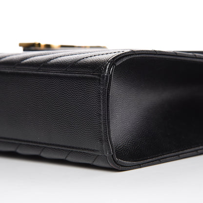 Saint Laurent Grain De Poudre Matelasse Chevron Large Monogram Satchel Black 6 of 9