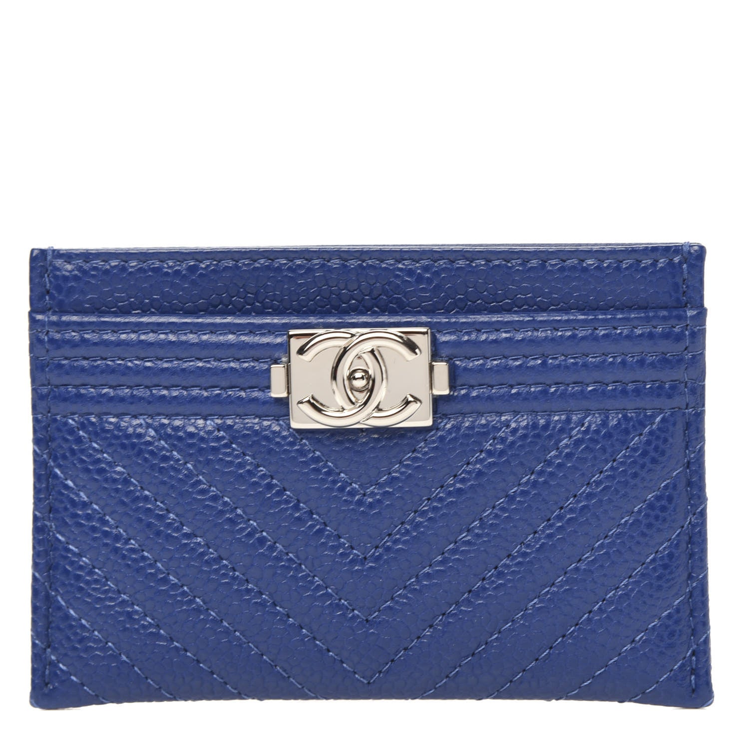 Chanel Caviar Quilted Chevron Boy Card Holder Blue 1 of 9