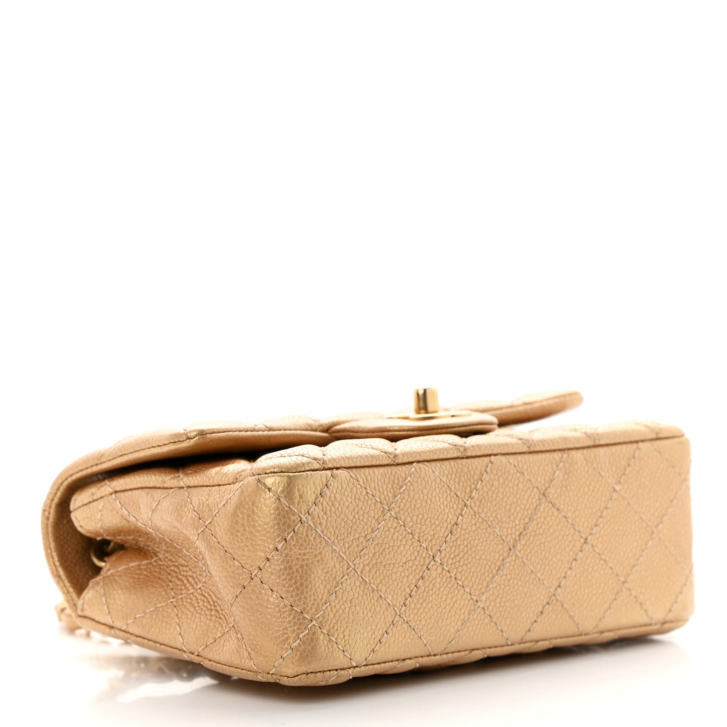 Pearly Caviar Quilted Mini Rectangular Flap Gold