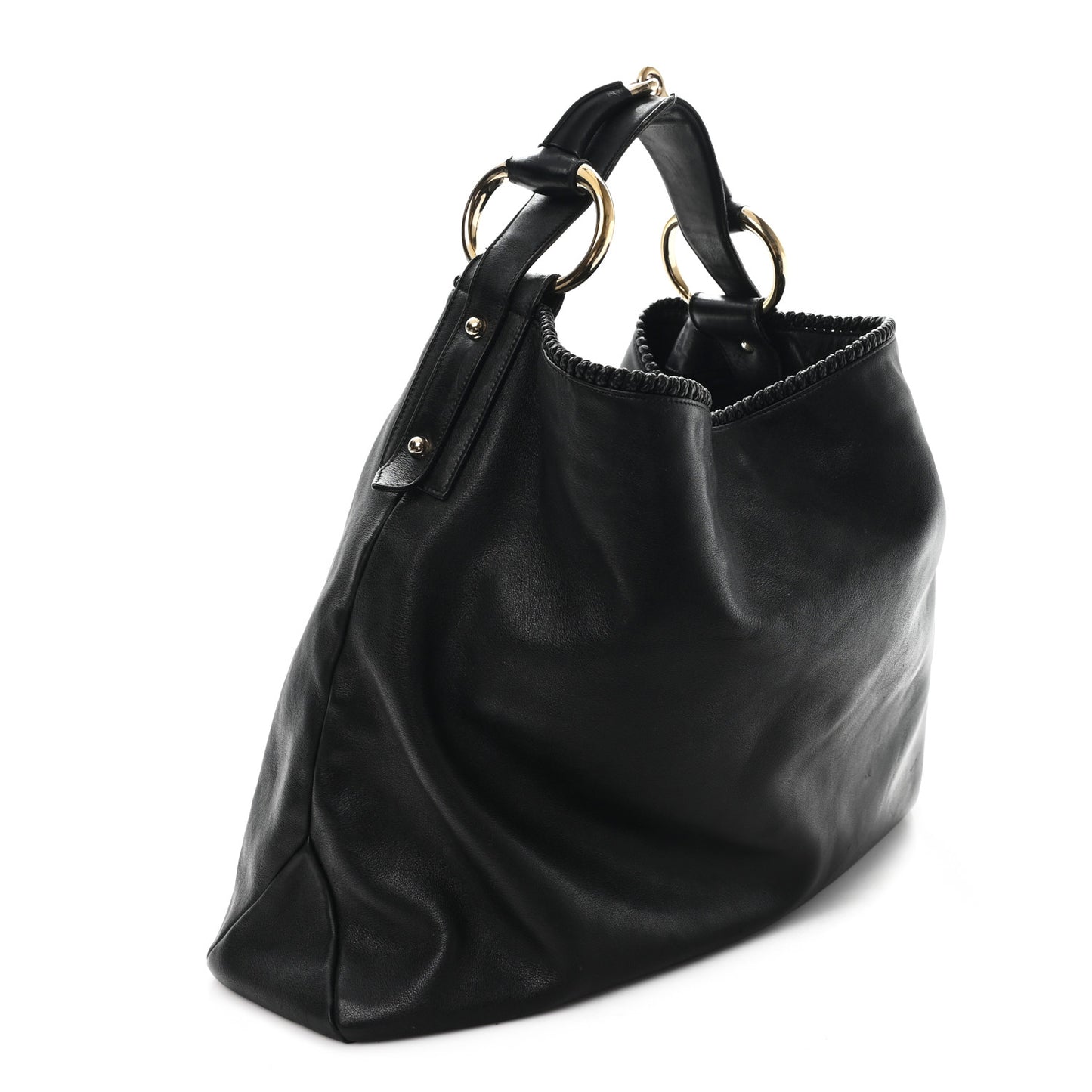 Calfskin Large Horsebit Chain Hobo Black