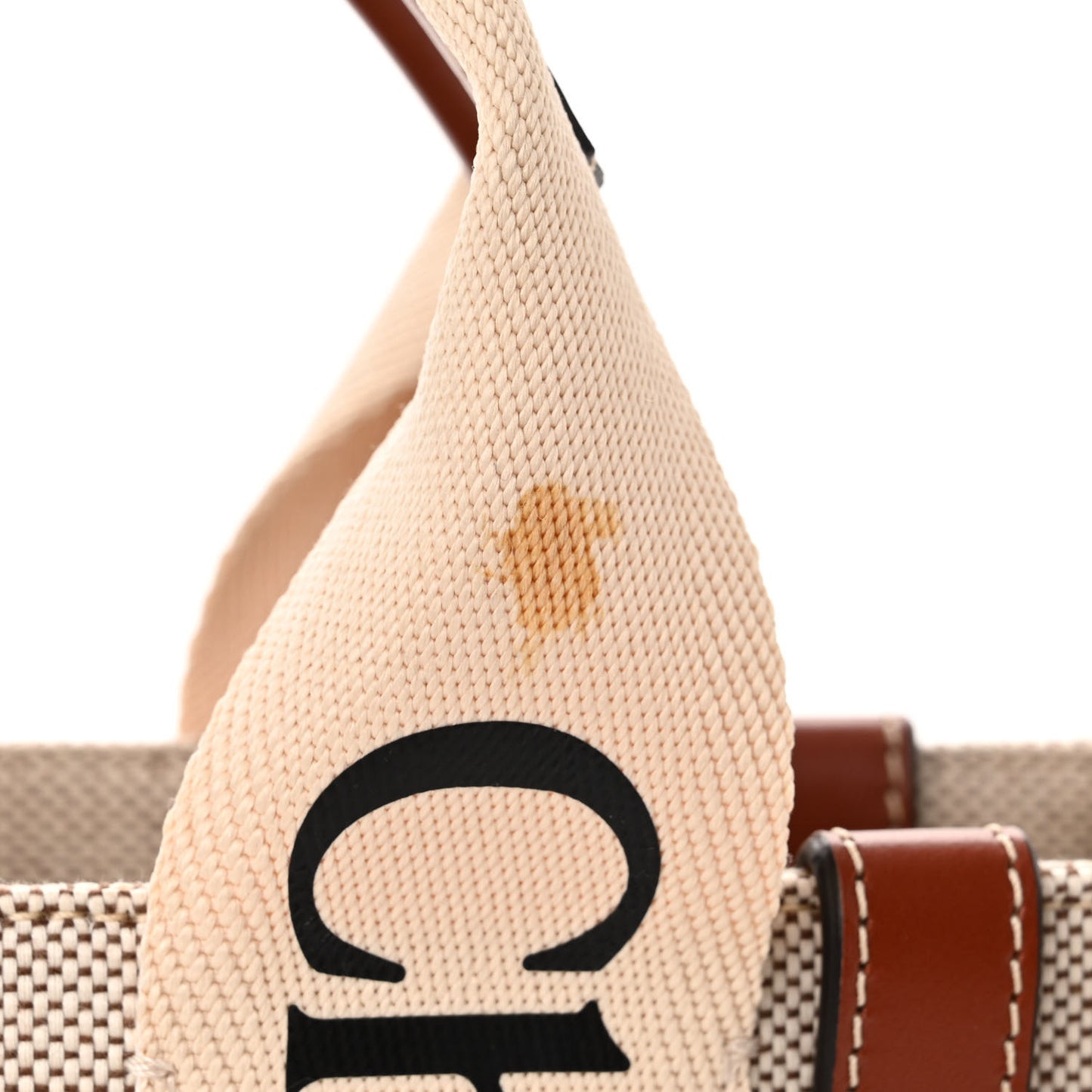 Cotton Calfskin Small Woody Ribbon Tote With Strap White Brown