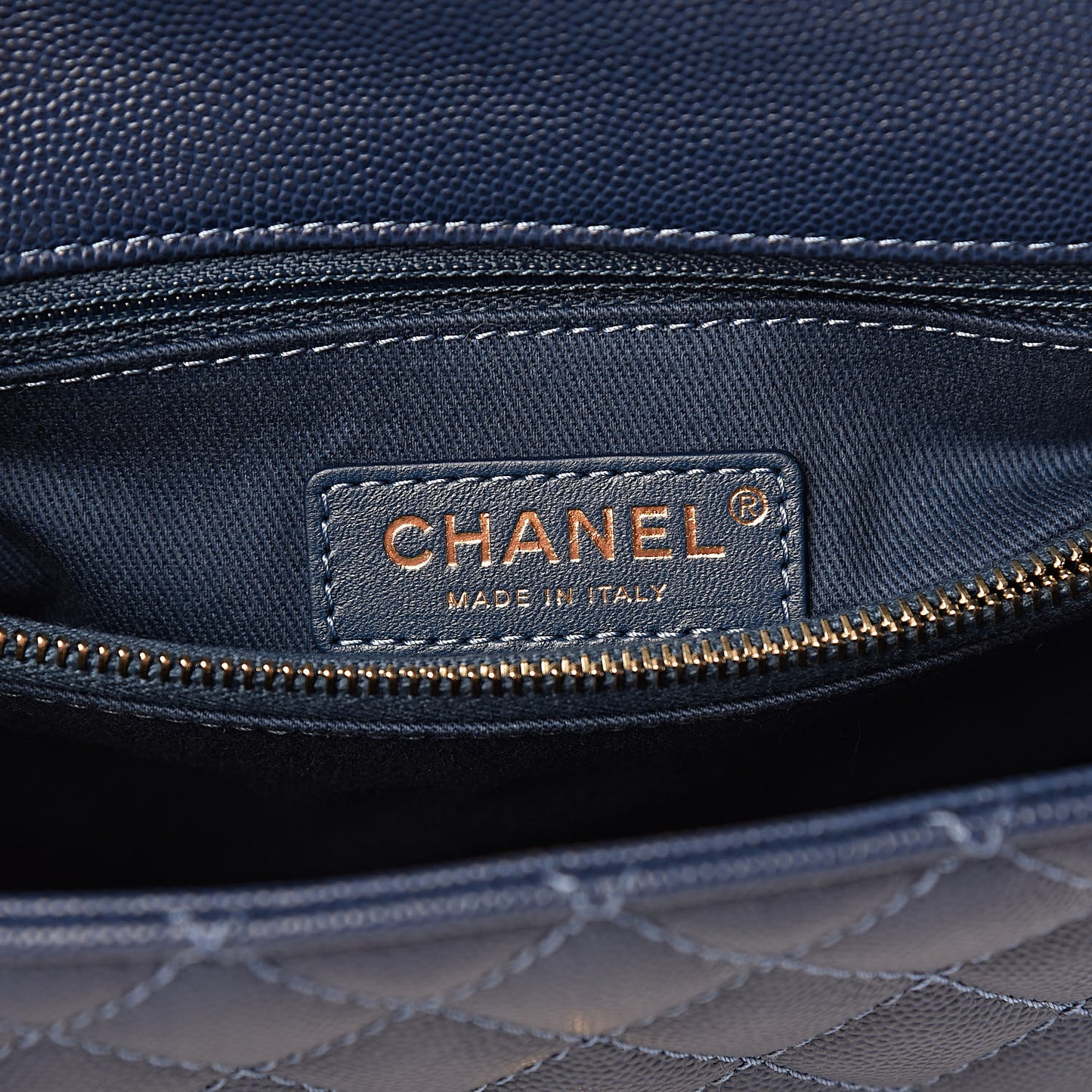 Caviar Quilted Small Coco Handle Flap Dark Blue