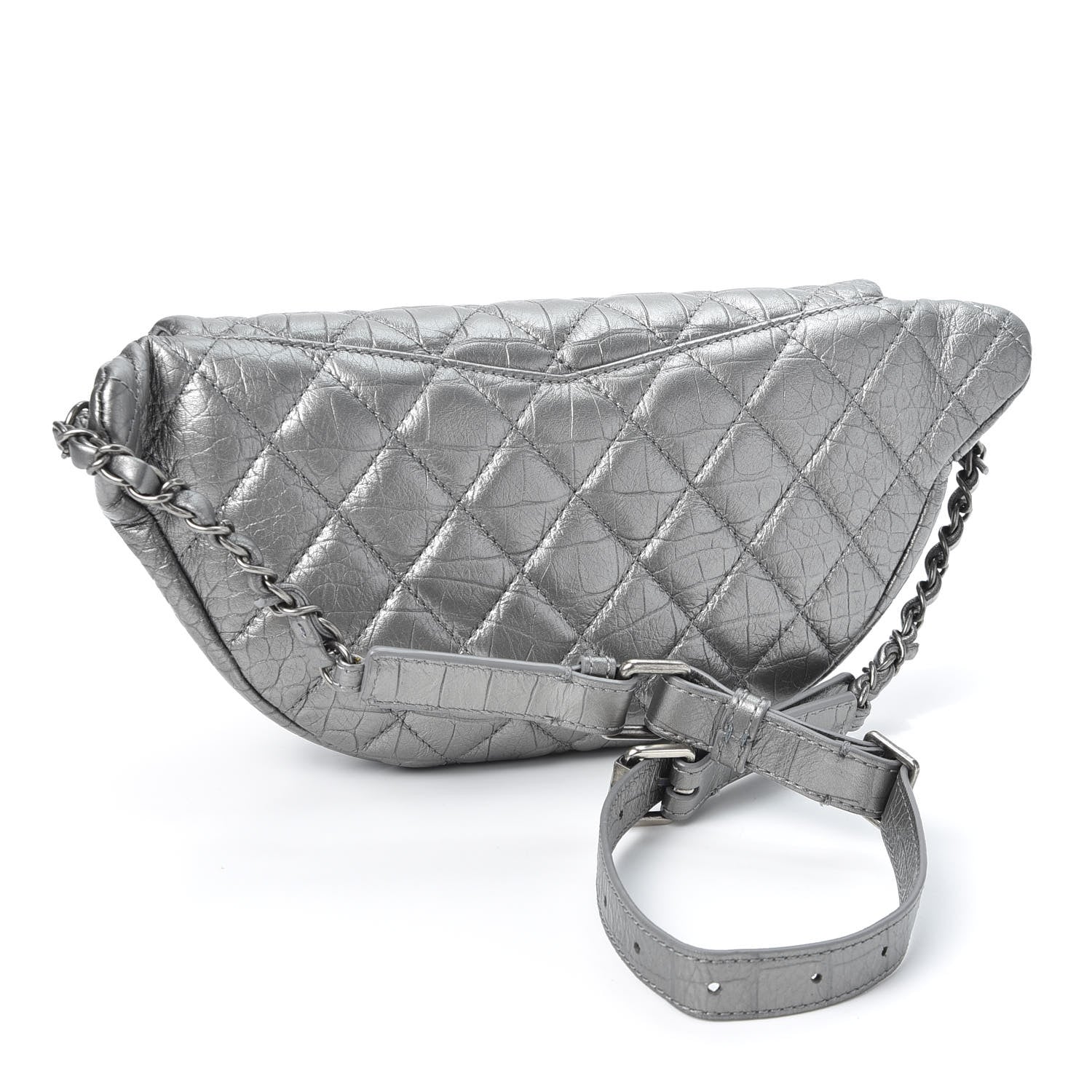 Chanel Metallic Calfskin Crocodile Embossed Quilted Easy Trip Waist Bag Fanny Pack Silver 2 of 9