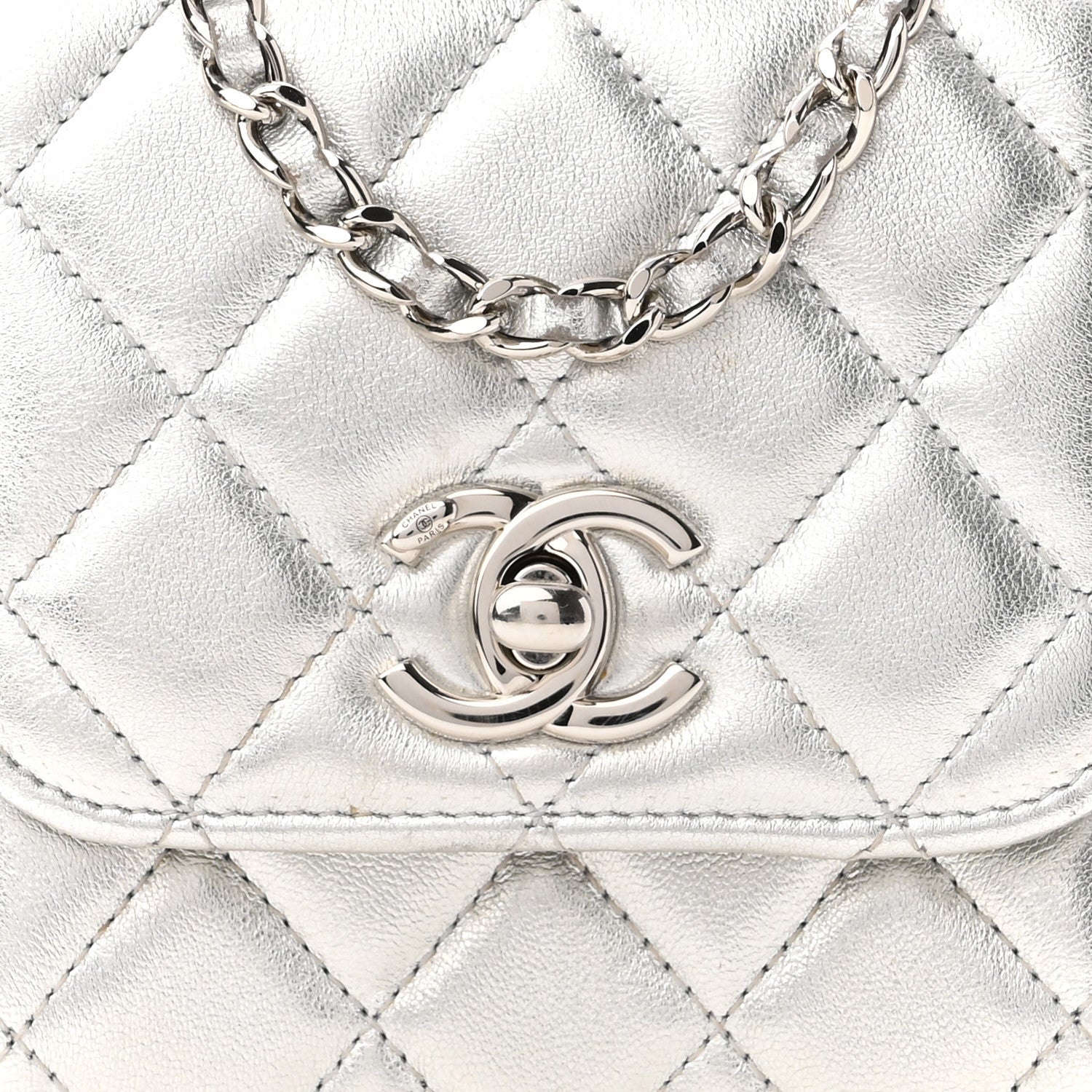 Chanel Metallic Lambskin Quilted Mini Trendy CC Clutch With Chain Silver 8 of 11