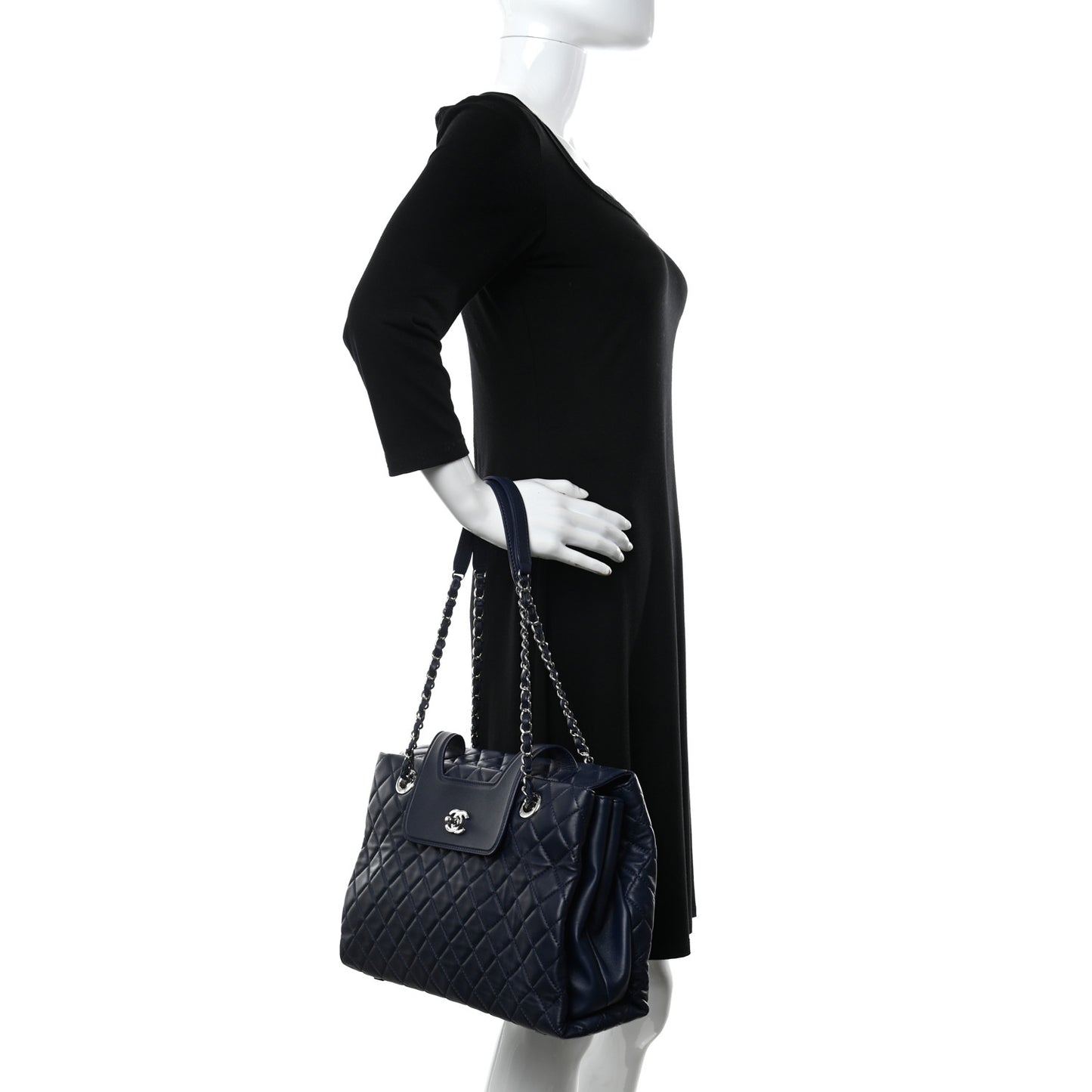 Lambskin Quilted By 3 Shopping Tote Navy