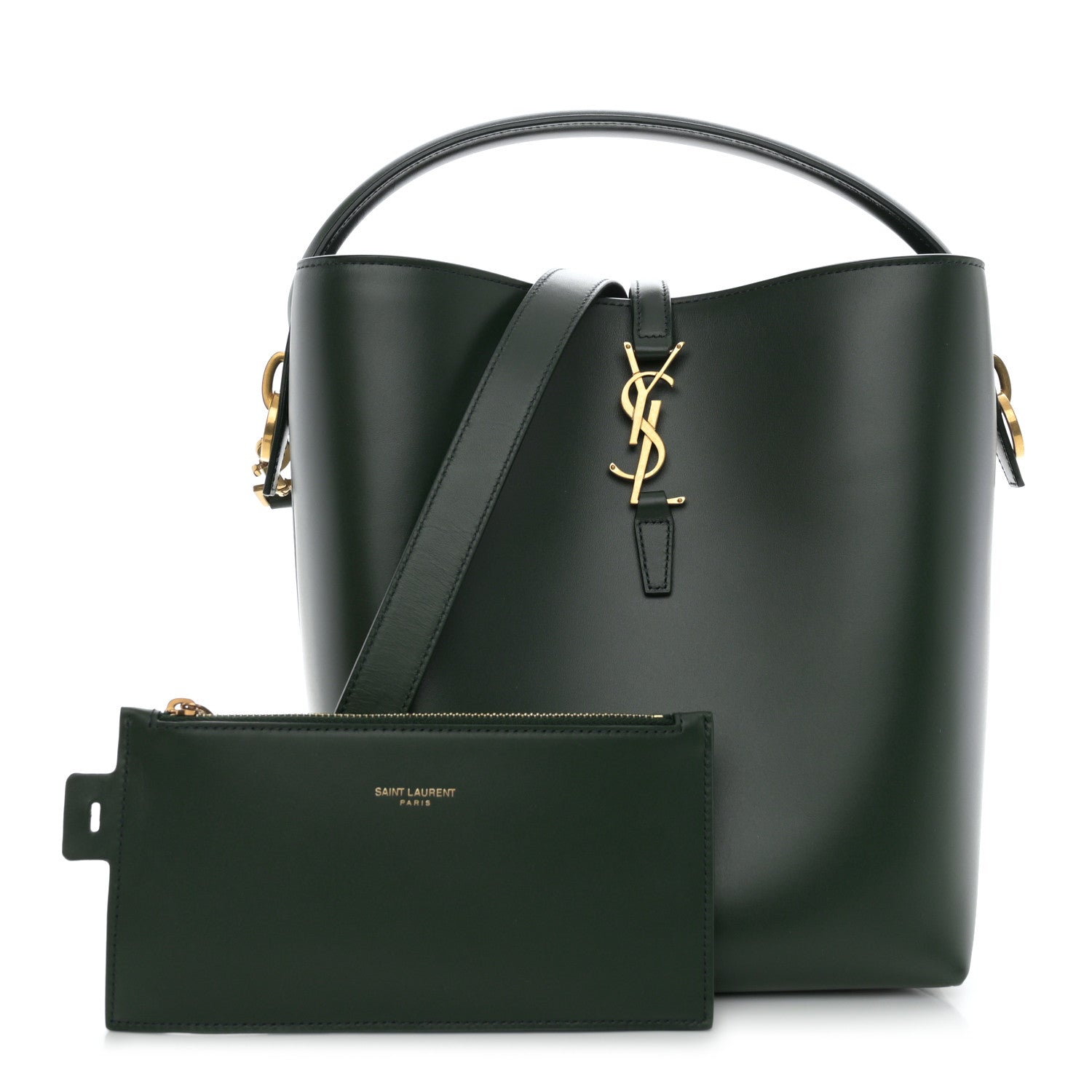 Saint Laurent Shiny Calfskin Le 37 Bucket Bag Vert Fonce 3 of 12