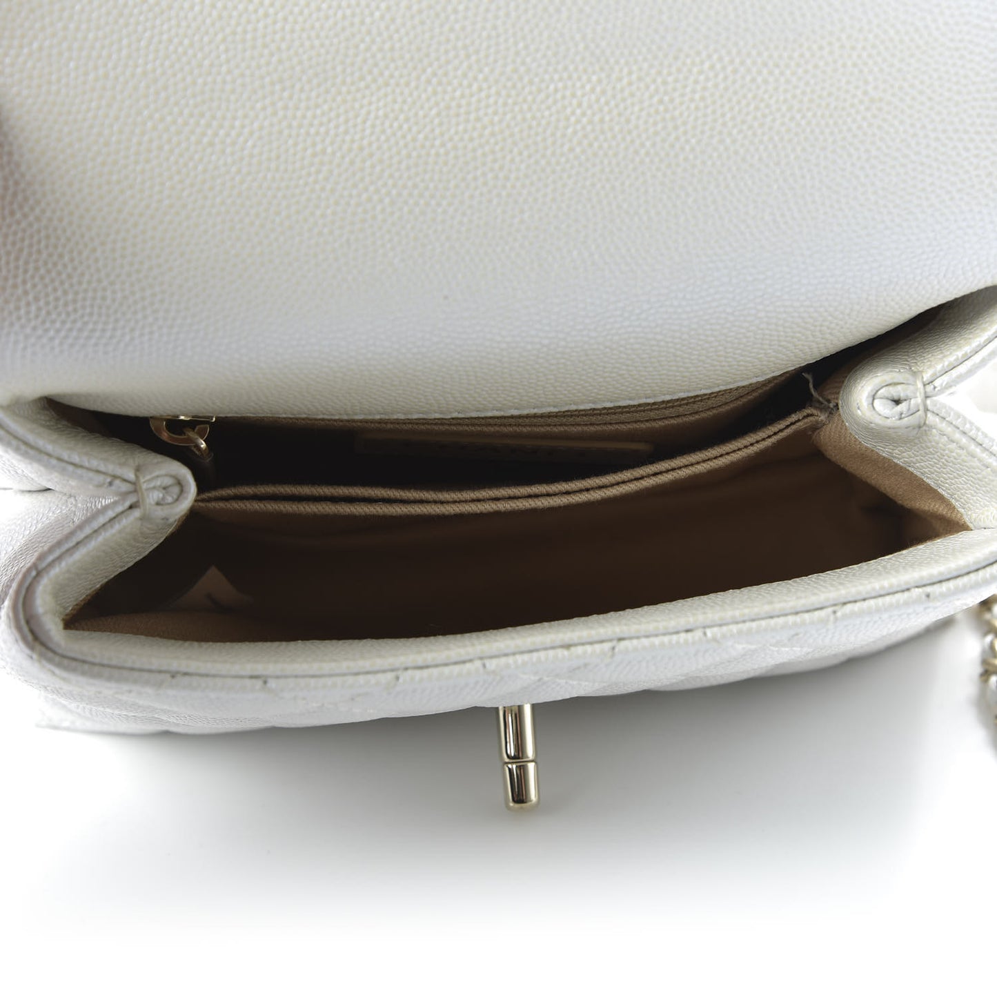 Iridescent Caviar Quilted Extra Mini Coco Handle Flap Ivory