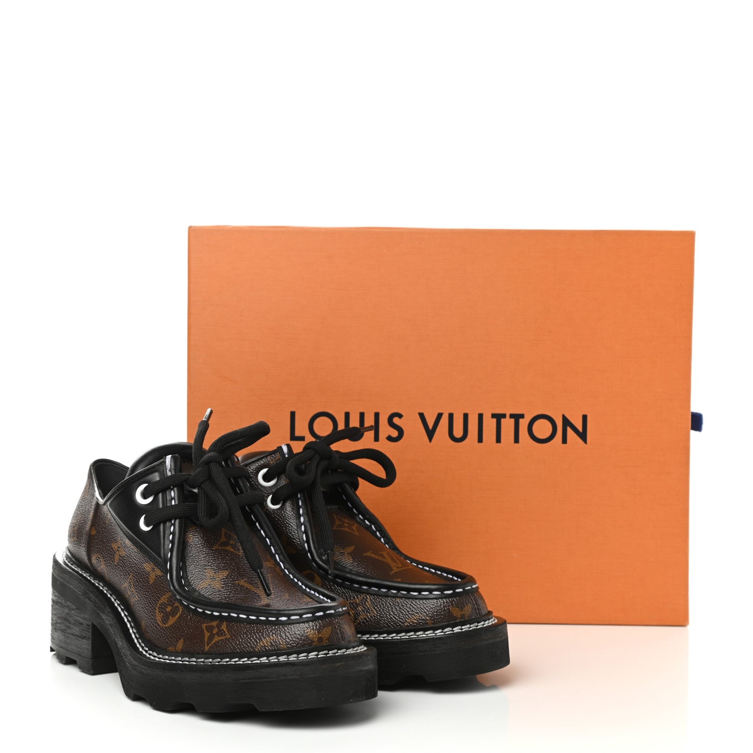 Louis Vuitton Monogram Calfskin Beaubourg Platform Derby Shoes 38 Brown 3 of 8