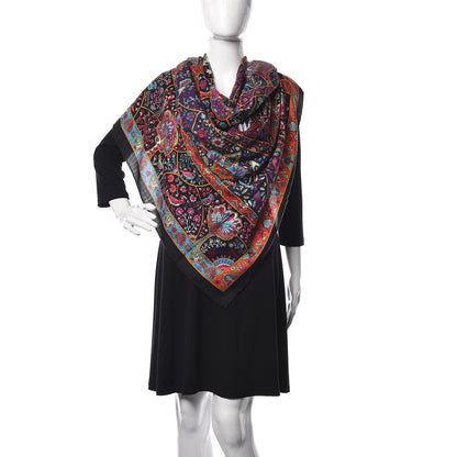 Hermes Cashmere Silk Au Pays Des Oiseaux Fleurs Shawl 140 Black Fuchsia Vert 2 of 5