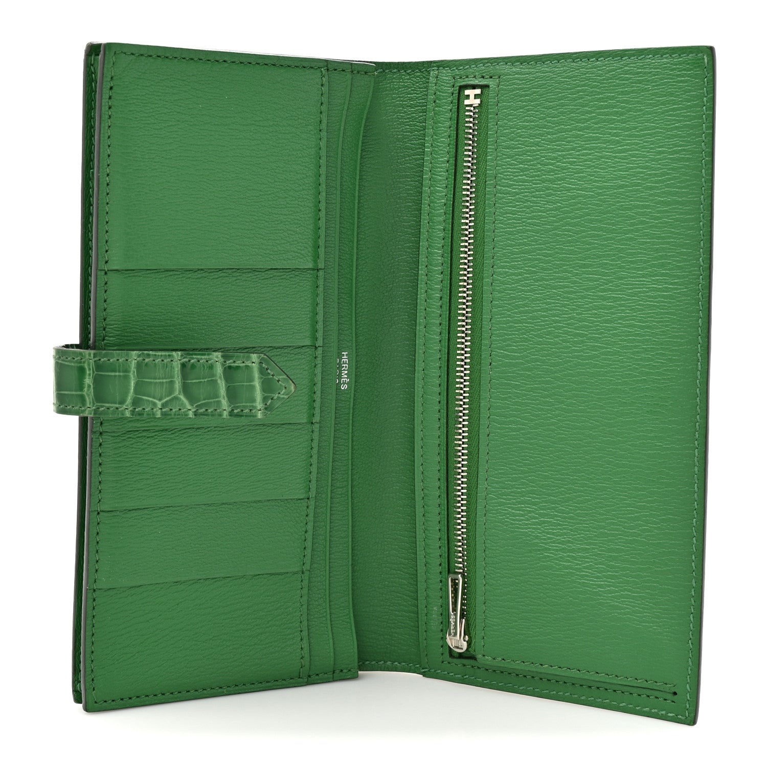 Hermes Shiny Alligator Bearn Wallet Cactus 4 of 10
