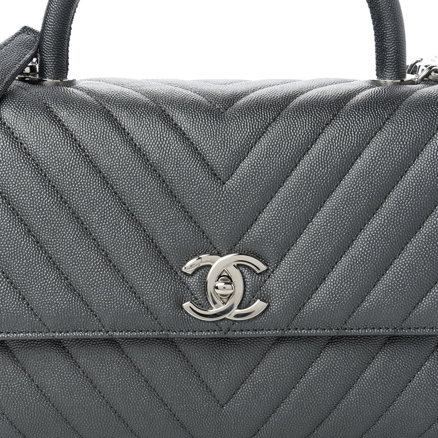 Chanel Iridescent Caviar Chevron Quilted Small Coco Handle Flap Black 10 of 10