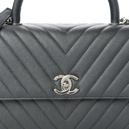 Chanel Iridescent Caviar Chevron Quilted Small Coco Handle Flap Black 10 of 10