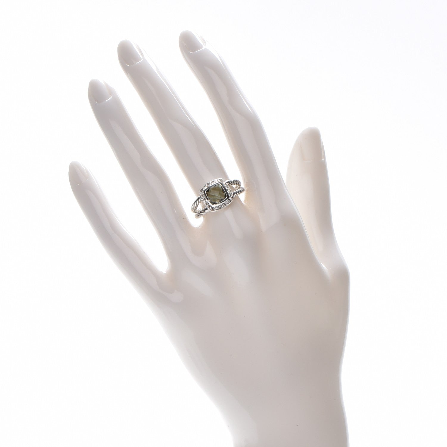 David Yurman Sterling Silver Diamond Prasiolite 7mm Petite Albion Ring 53 6.5 2 of 4