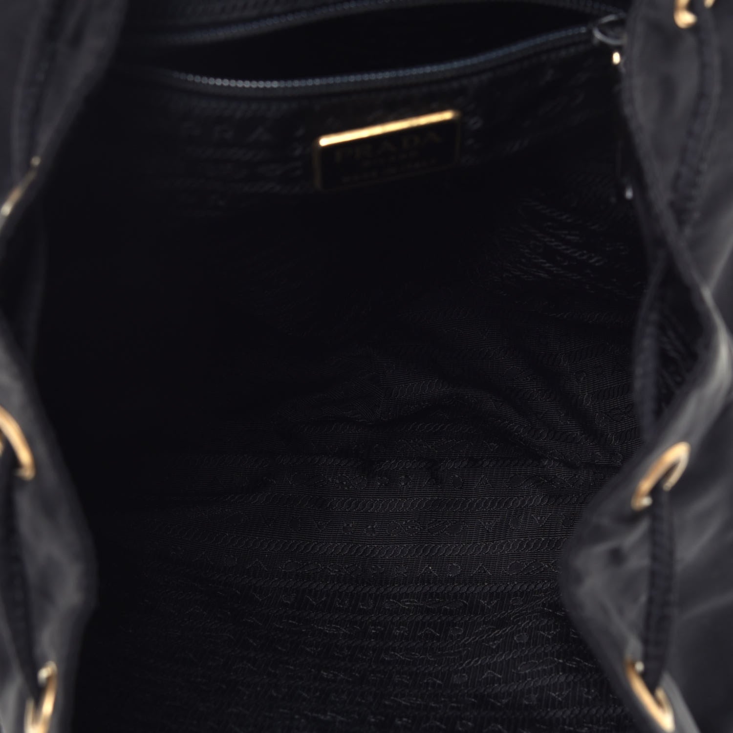 Prada Tessuto Nylon Crocodile Embossed Calfskin Cinch Backpack Black 6 of 14