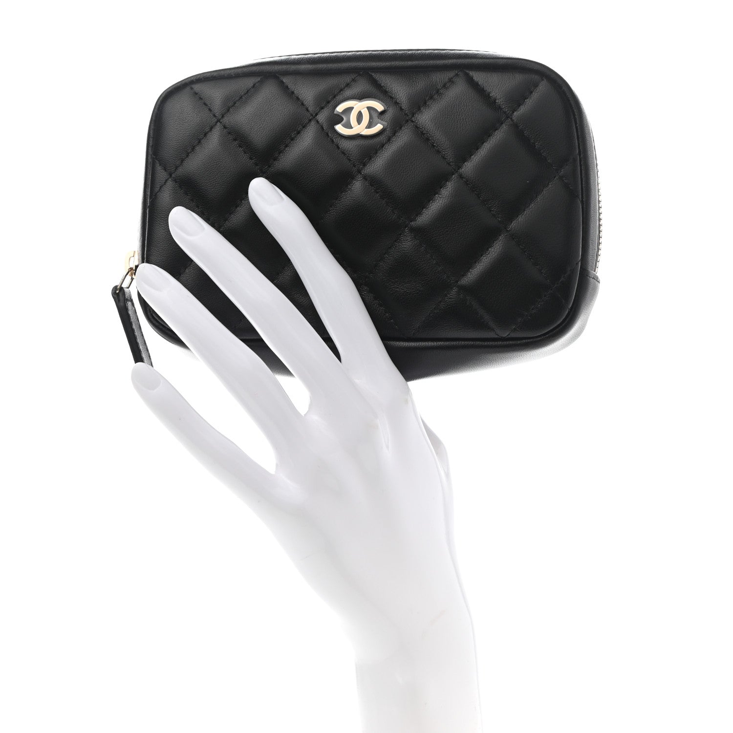 Chanel Lambskin Quilted Small Curvy Pouch Cosmetic Case Black 2 of 7