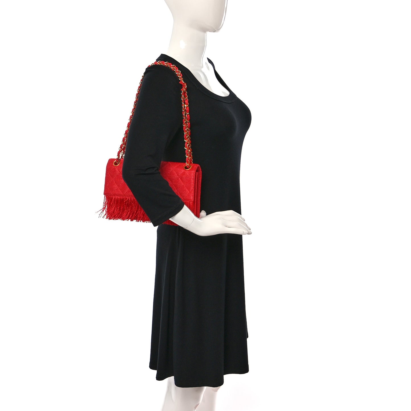 Woven Raffia Quilted CC Fringe Flap Red