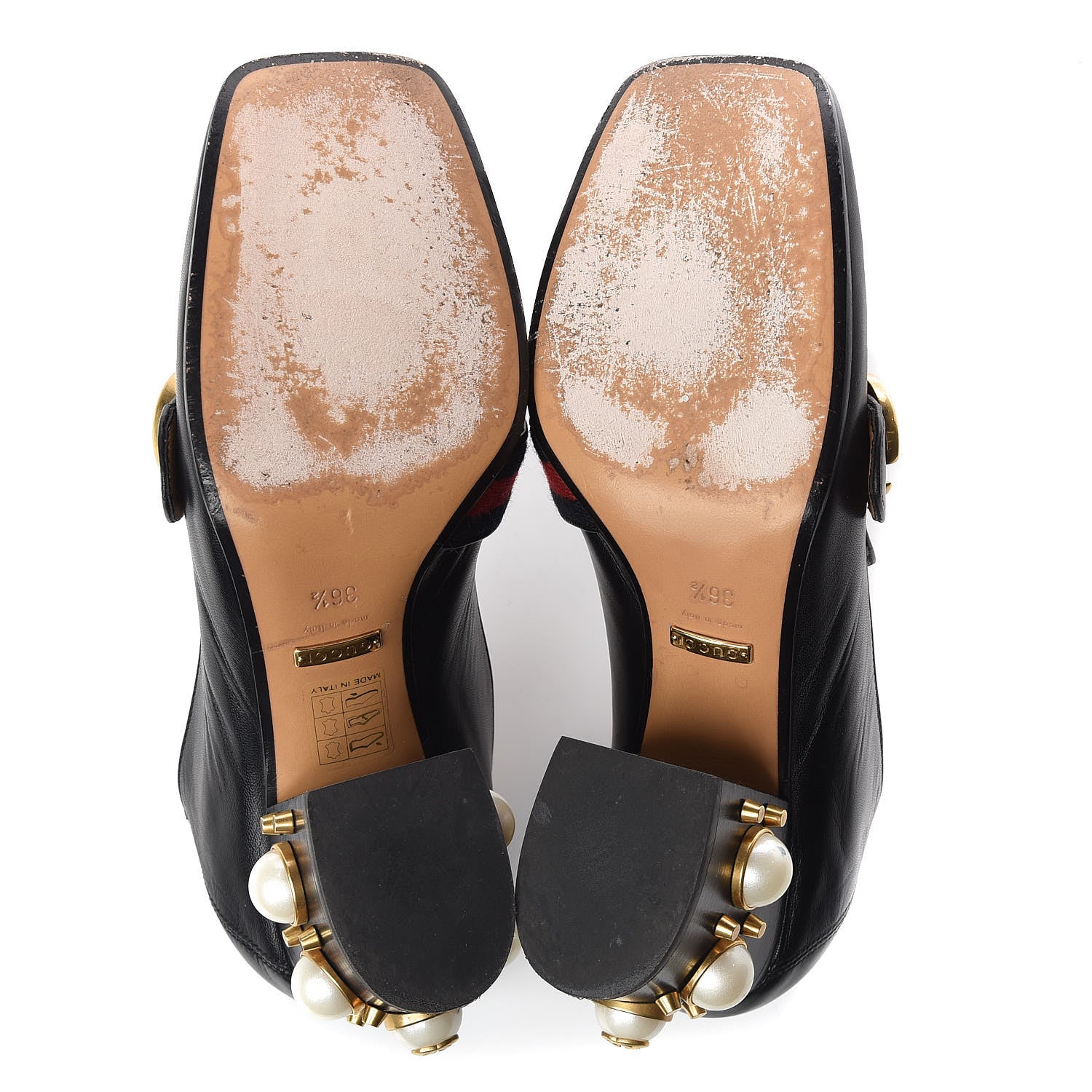 Gucci Malaga Kid Web Pearl Embellished Peyton 75mm Loafer Pumps 36.5 Black 7 of 9
